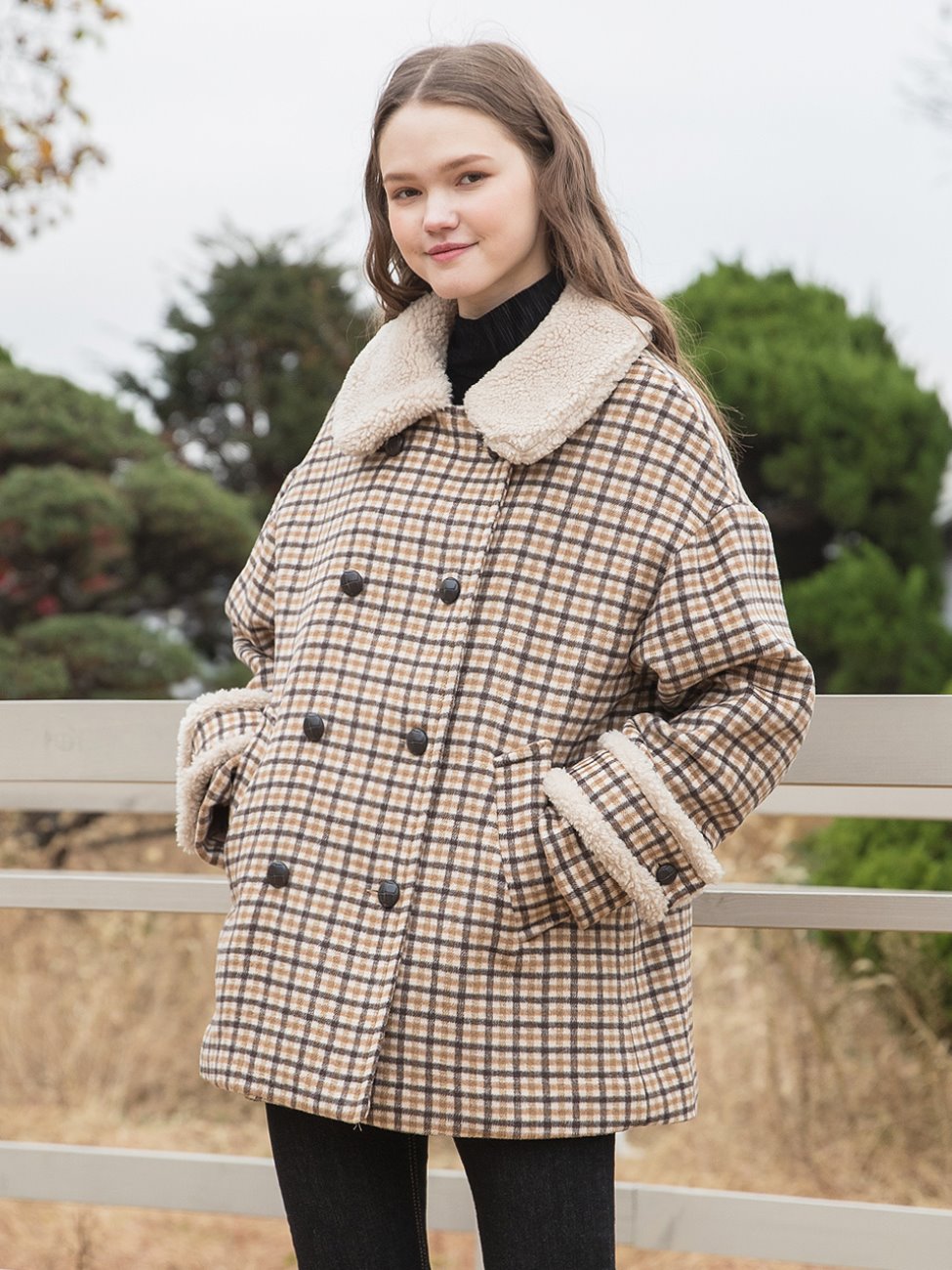Fur Check Double Coat
