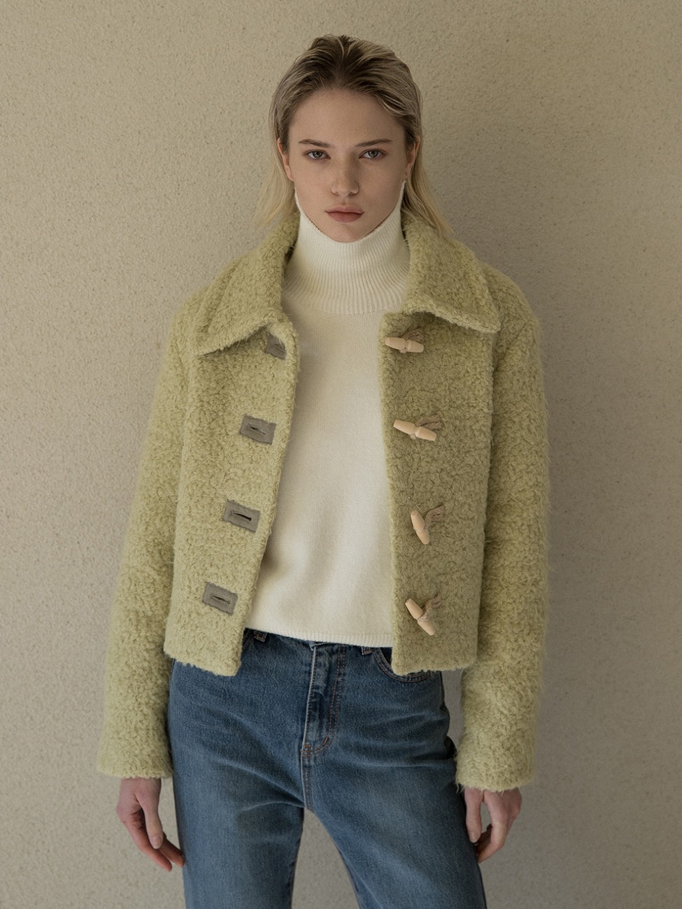 BOUCLE BUTTON WOOL JACKET OLIVE