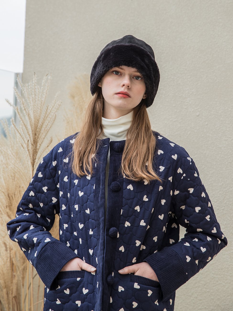 Heart Quilting Jacket Navy